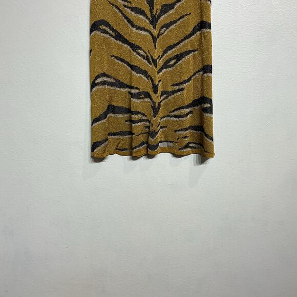 Happy Sheep Gold Metallic Tiger Midi Skirt Sz L NWOT - Picture 6 of 14